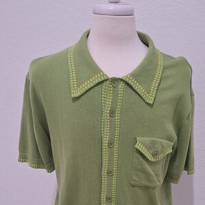 Green Button-Up Men's Shirt Vintage Style 1960s Mod UK